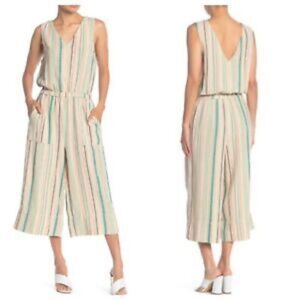 Splendid Striped Linen Blend Jumpsuit Multicolor Size Small